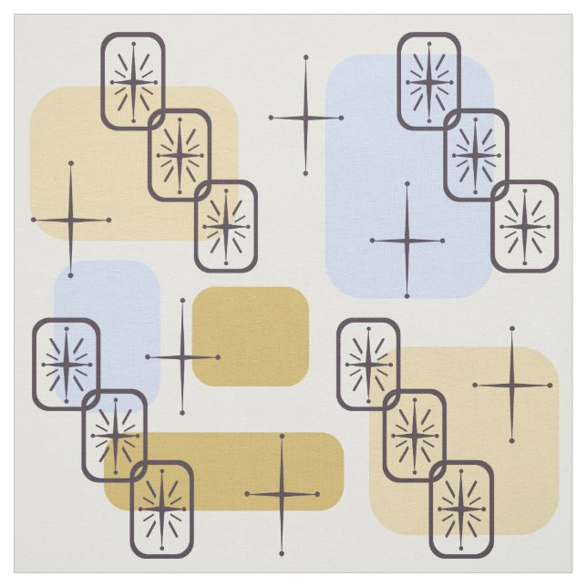 Mid Century Modern Blue Guld Tyg (Provkarta)