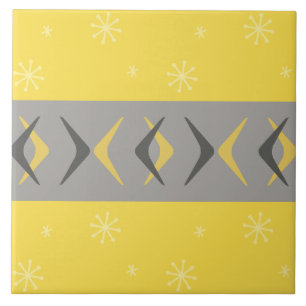 Mid Century Modern Boomerangs Gult Grått Kakelplatta