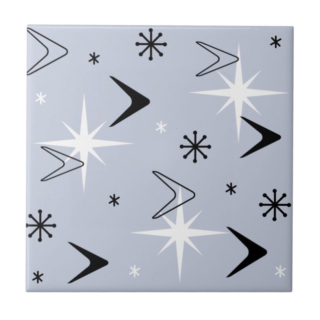 Mid Century Modern Boomerangs Silver Blue Kakelplatta (Framsidan)