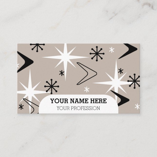 Mid Century Modern Boomerangs Taupe Visitkort (Framsida)