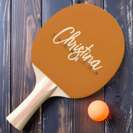 Mid-Century Modern Bränd Honung Målad Namn Pingisracket