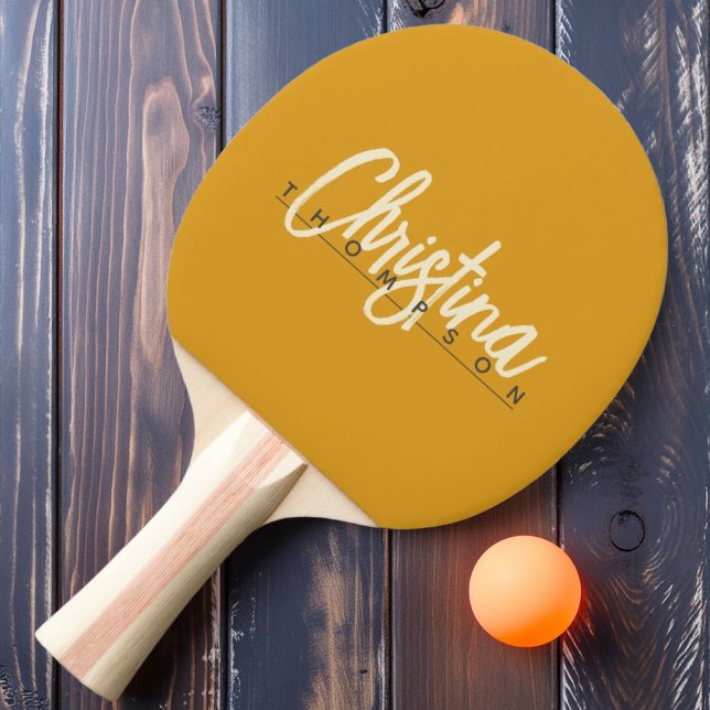 Mid-Century Modern Bränd Smörkopp Målade Namn Pingisracket (Skapare uppladdad)
