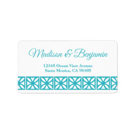 Mid Century Modern Bröllop, Retro, Blue, White Adressetikett