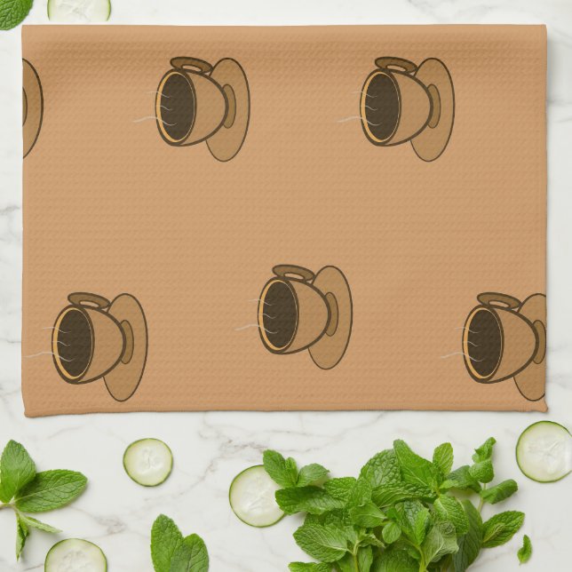 Mid Century Modern Brown Mysigt Coffee Kopp Kökshandduk (Vikta)