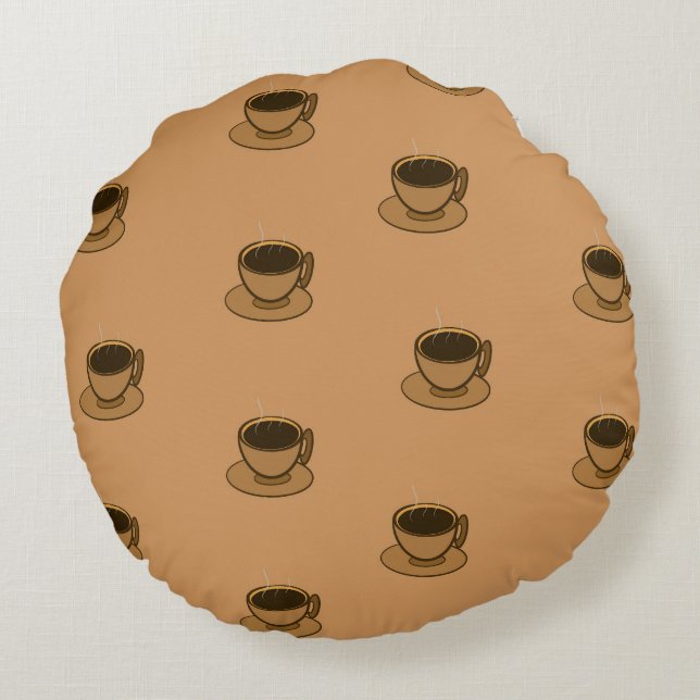 Mid Century Modern Brown Mysigt Coffee Kopp Rund Kudde (Baksidan)