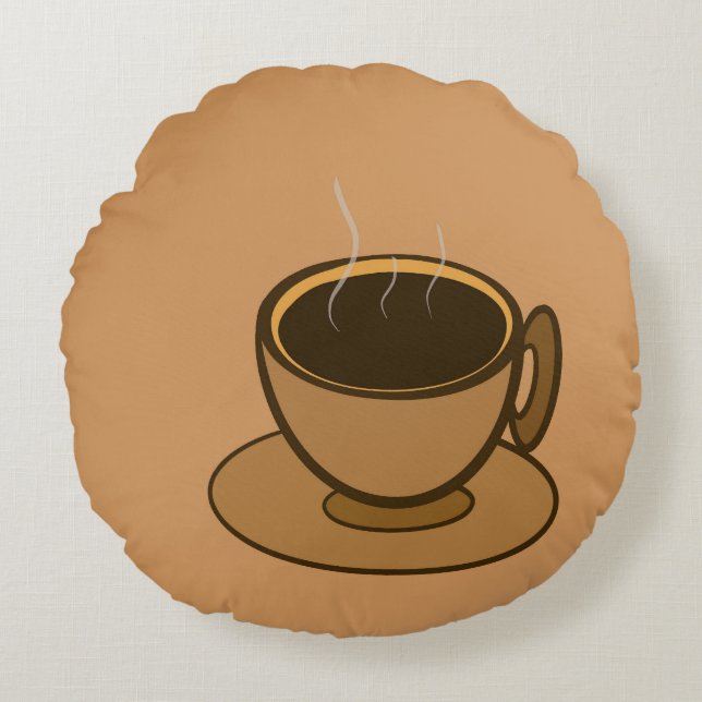 Mid Century Modern Brown Mysigt Coffee Kopp Rund Kudde (Framsidan)