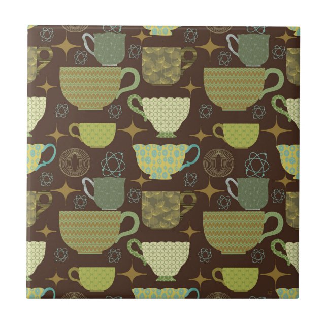 Mid Century Modern Brown Tekopp Kakelplatta (Framsidan)