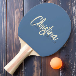 Mid-Century Modern Capri Blå Målad Namn Pingisracket