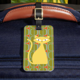 Mid Century Modern Cat on Geometric Pattern Bagagebricka