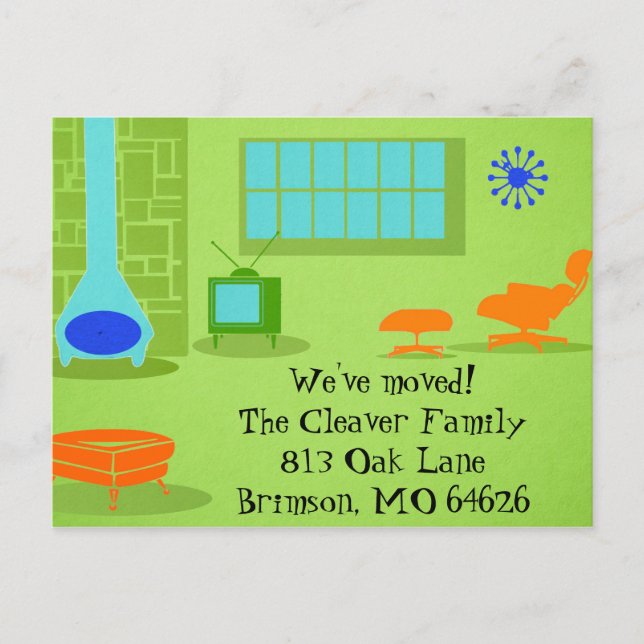 Mid Century Modern Change of Adress vycard Meddelande Vykort (Framsida)