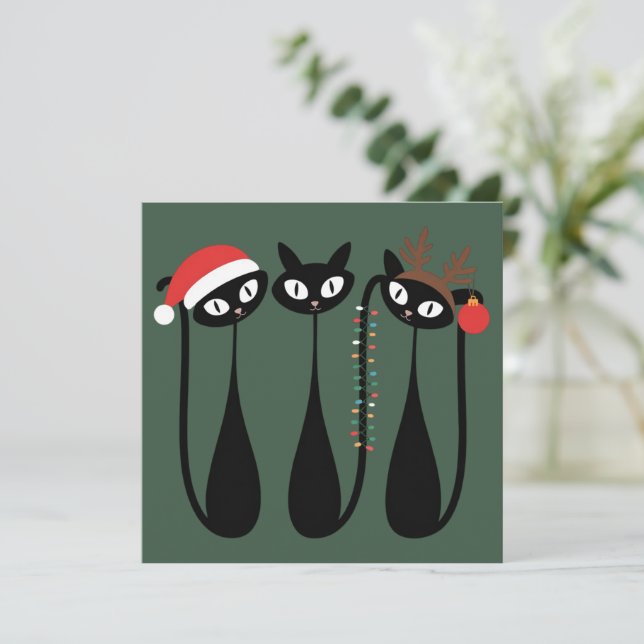 Mid Century Modern Christmas Cats Retro Classic Julkort (Stående Fram)