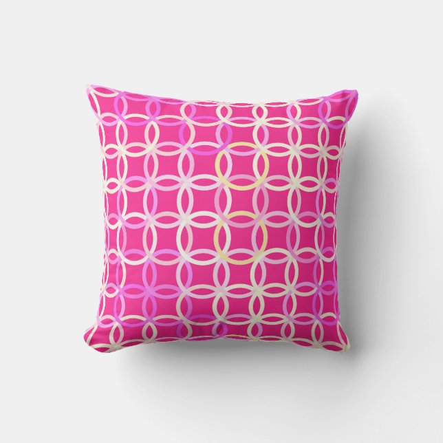 Mid-Century Modern-cirklar, fuchsia rosa och kräm Kudde (Framsida)