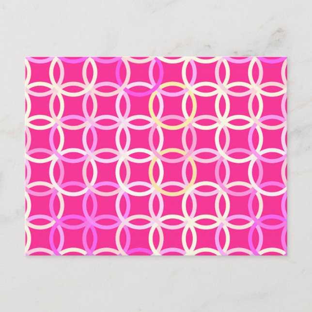Mid-Century Modern-cirklar, fuchsia rosa och kräm Vykort (Framsida)
