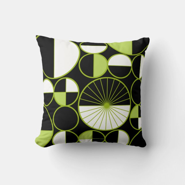 Mid Century Modern Cirklar Halvor Svart Chartreuse Kudde (Framsida)