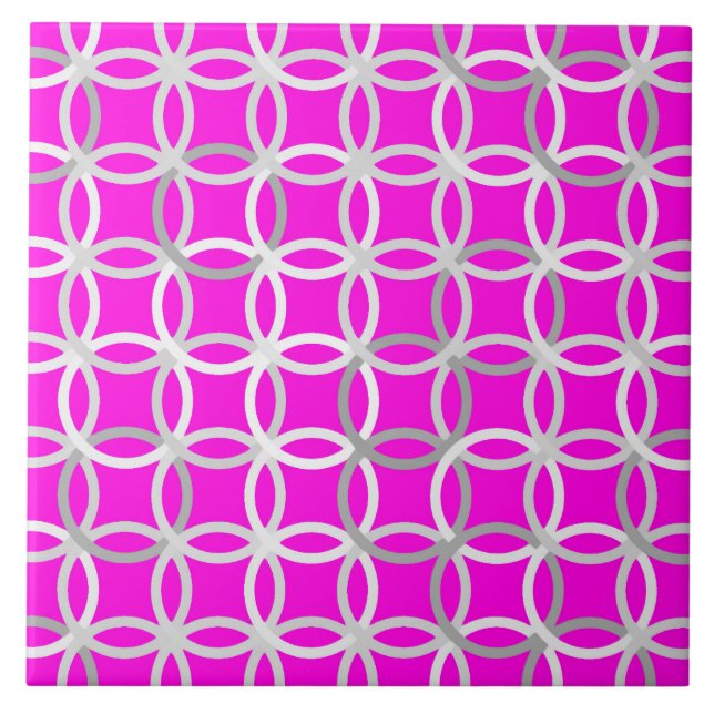 Mid-Century Modern-cirklar, magenta, grå & vit Kakelplatta (Framsidan)