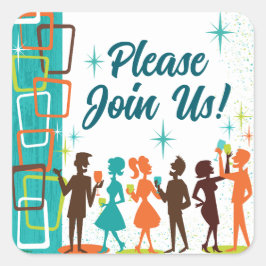 Mid-Century Modern Cocktail Förlovningsfest Fyrkantigt Klistermärke