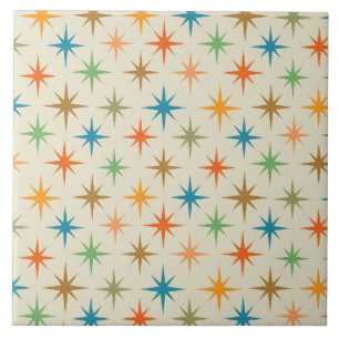 Mid Century Modern Colorful Atomic Starburst Kakelplatta