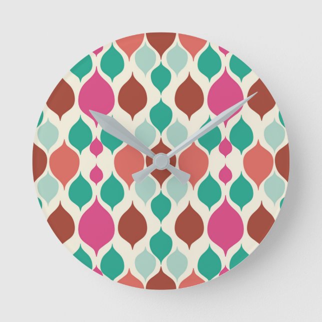 Mid Century Modern Colorful Geometric  Rund Klocka (Framsida)