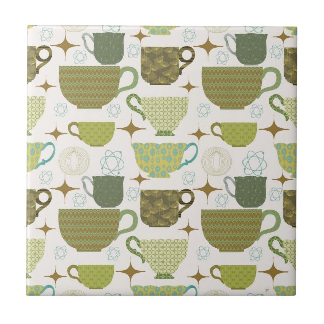 Mid Century Modern Colorful Tekopp Kakelplatta (Framsidan)