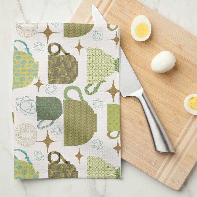 Mid Century Modern Colorful Tekopp Kökshandduk (Vikt i Fjärdedel)