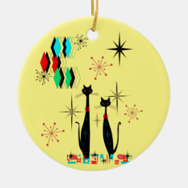 Mid Century Modern Coola Cat & Starburst Atomic Er Julgransprydnad Keramik