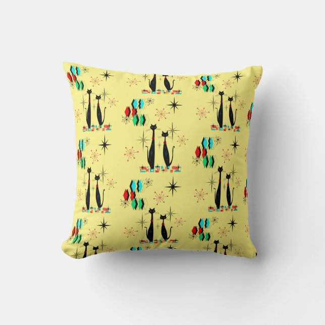 Mid Century Modern Coola Cat & Starburst Atomic Er Kudde (Framsida)