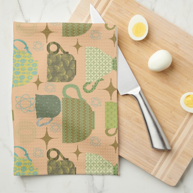 Mid Century Modern Coral Tekopp Kökshandduk (Vikt i Fjärdedel)