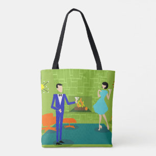 Mid Century Modern Couple Tote Bag Tygkasse