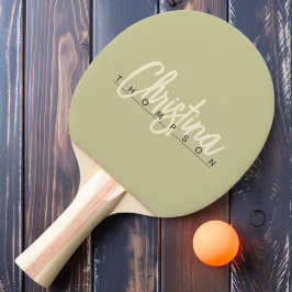 Mid-Century Modern Damm Sage Målad Namn Pingisracket