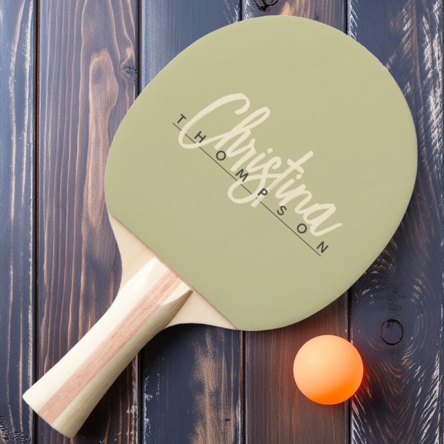 Mid-Century Modern Damm Sage Målad Namn Pingisracket (Skapare uppladdad)