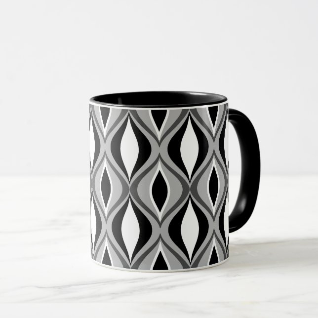 Mid-Century Modern-diamanter, svarta, vita och grå Mugg (Framsida höger)