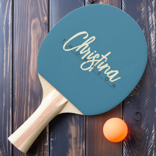 Mid-Century Modern Djup Aqua Målad Namn Pingisracket