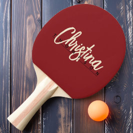 Mid-Century Modern Djupt Körsbärsmålad Namn Pingisracket