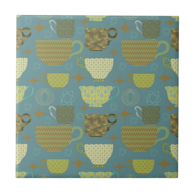 Mid Century Modern Dusty Blue Tekopp Kakelplatta (Framsidan)