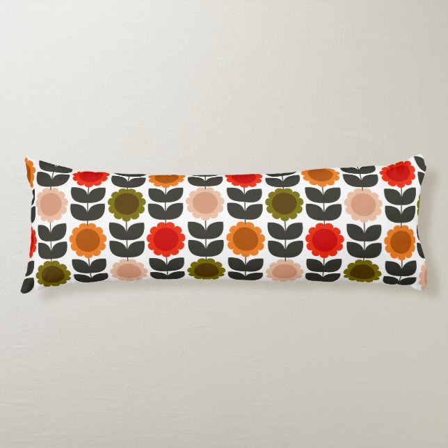  Mid-Century Modern Färgade Retro Groovy Blommor  Kroppskudde (Framsidan)