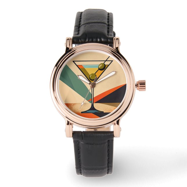 Mid Century Modern Färgblock Martini Art Armbandsur (Framsida)