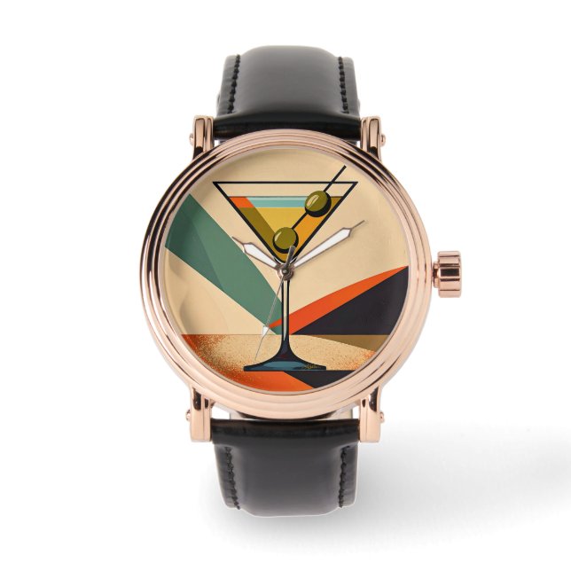 Mid Century Modern Färgblock Martini Art Armbandsur (Framsida)