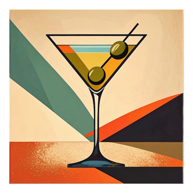 Mid Century Modern Färgblock Martini Art Fototryck (Framsidan)