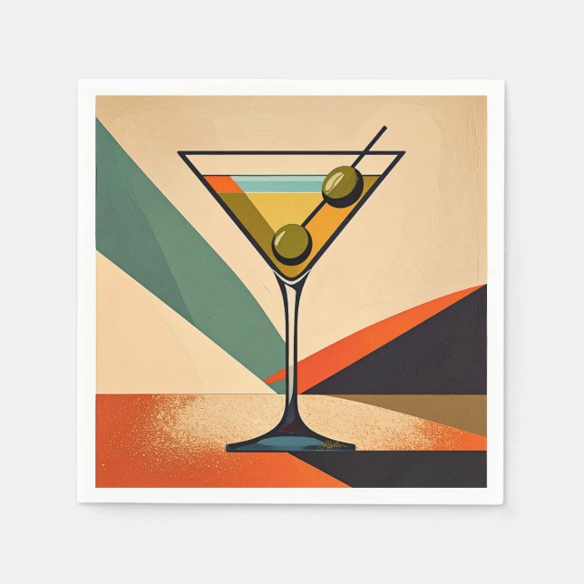 Mid Century Modern Färgblock Martini Art Pappersservett (Framsidan)