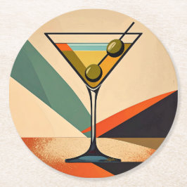 Mid Century Modern Färgblock Martini Art Underlägg Papper Rund