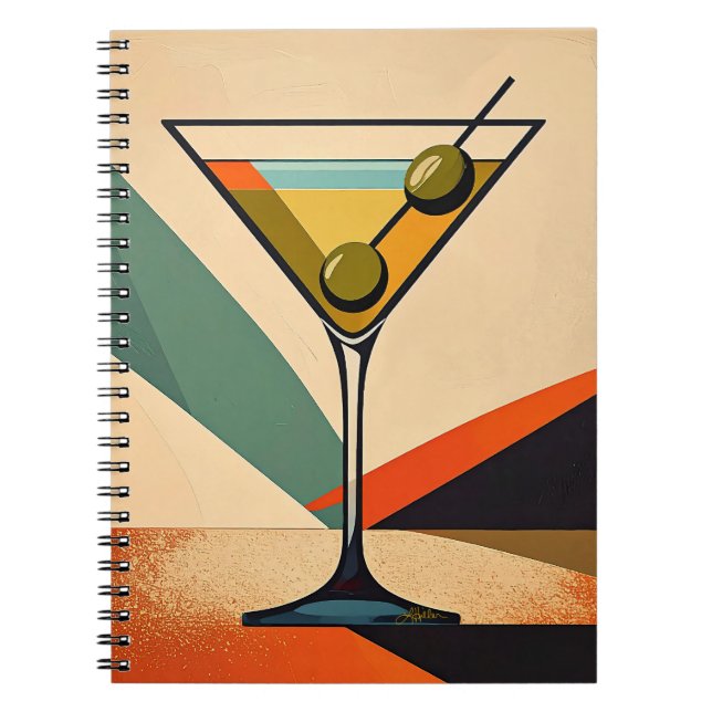 Mid Century Modern Färgblock Martini Konst Anteckningsbok (Framsidan)