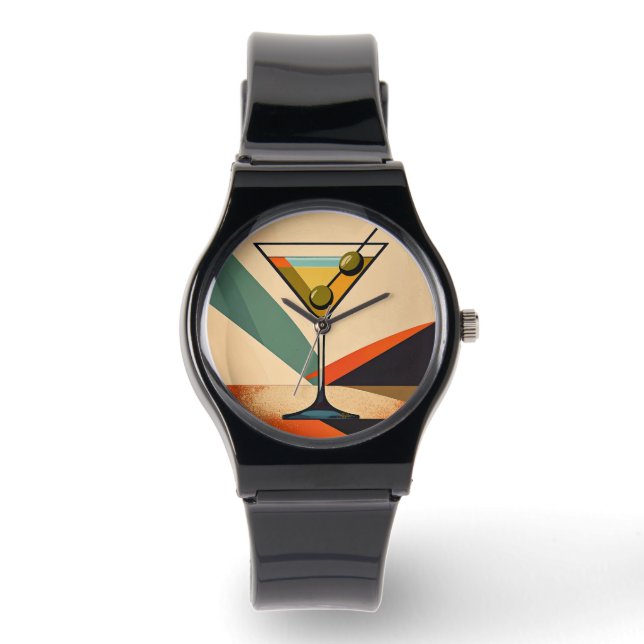 Mid Century Modern Färgblock Martini Konst Armbandsur (Framsida)