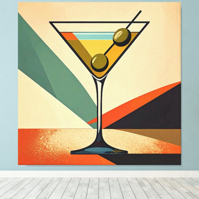 Mid Century Modern Färgblock Martini Konst Canvastryck (Insitu (trägolv))