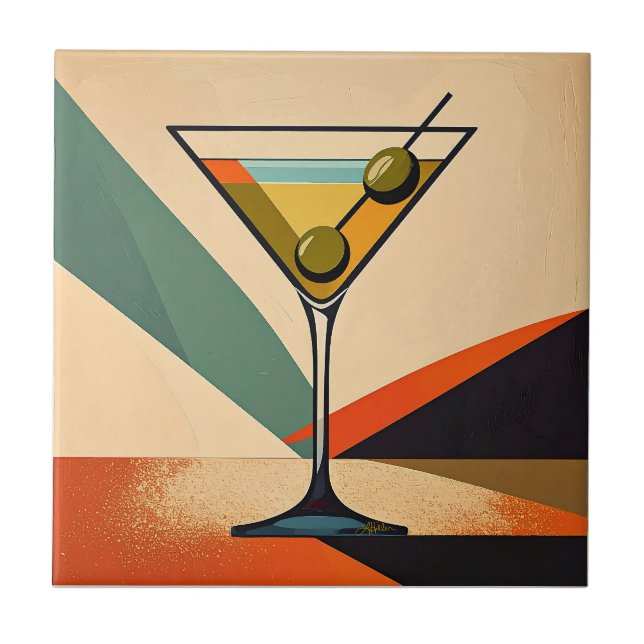 Mid Century Modern Färgblock Martini Konst Kakelplatta (Framsidan)