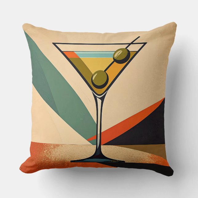 Mid Century Modern Färgblock Martini Konst Kudde (Framsida)