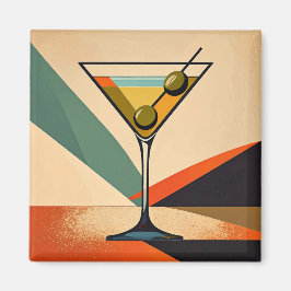 Mid Century Modern Färgblock Martini Konst Magnet