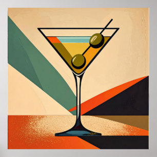 Mid Century Modern Färgblock Martini Konst Poster