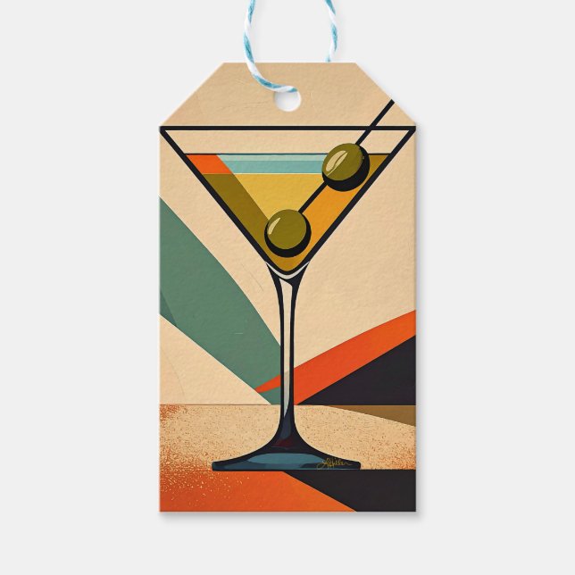 Mid Century Modern Färgblock Martini Konst Presentetikett (Framsidan)