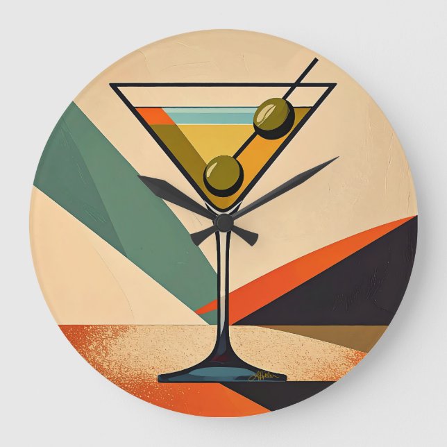Mid Century Modern Färgblock Martini Konst Stor Klocka (Framsida)