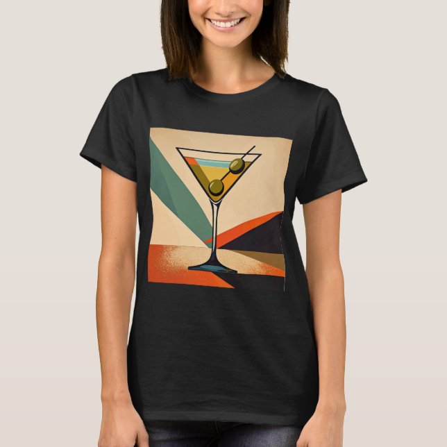Mid Century Modern Färgblock Martini Konst T Shirt (Framsida)